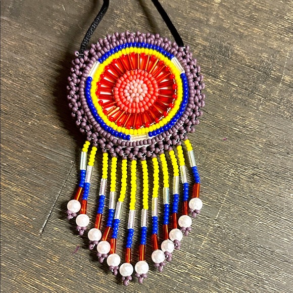 Colorful Native American Beaded Medicine Pouch Pendant Necklace - Picture 1 of 3